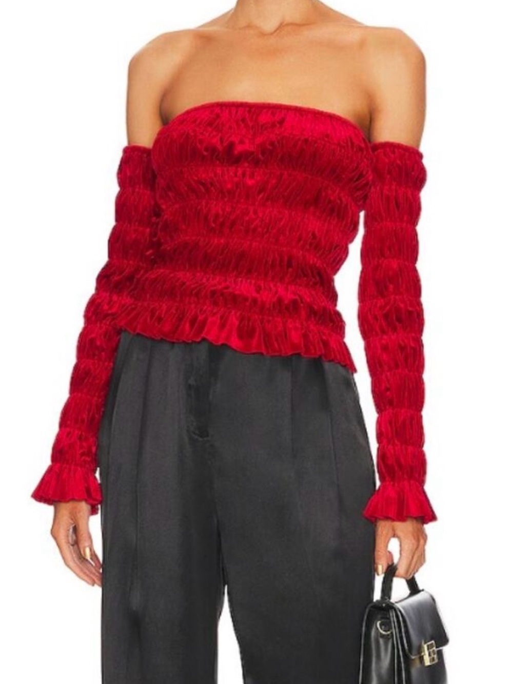 NWT Norma Kamali Velvet tube top in Tango Red w/ sleeves (Small 36)